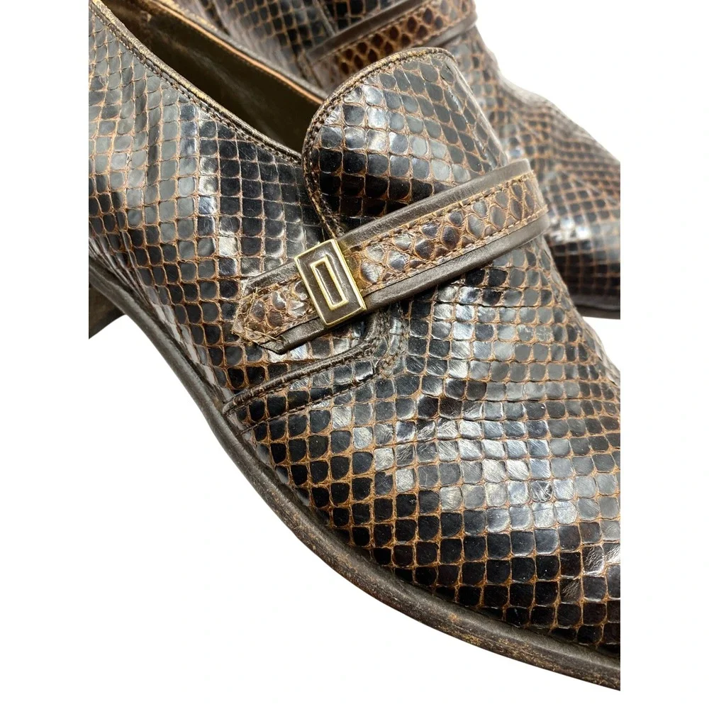 Nettleton Traditionals Brown Snakeskin Loafers Mens 9 Vintage Dress‎ Shoes